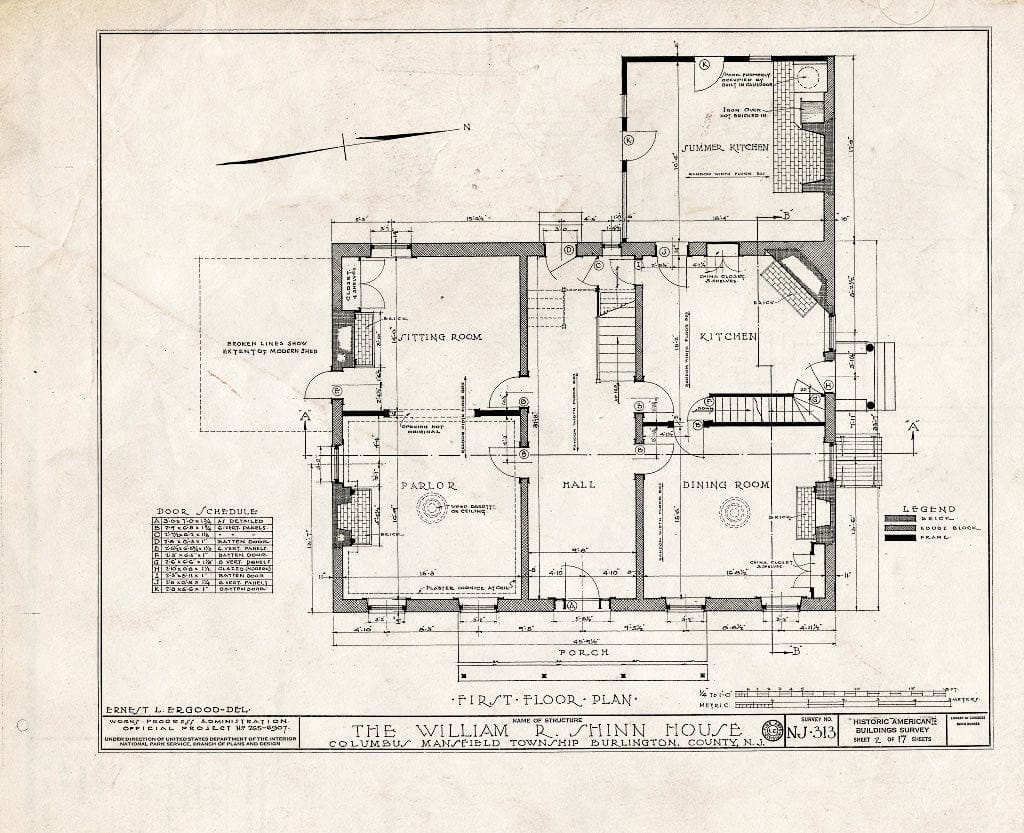 Historic Pictoric : Blueprint HABS NJ,3-COLU,1- (Sheet 2 of 17) - William R. Atkinson-Shinn House, Route 39, Columbus, Burlington County, NJ