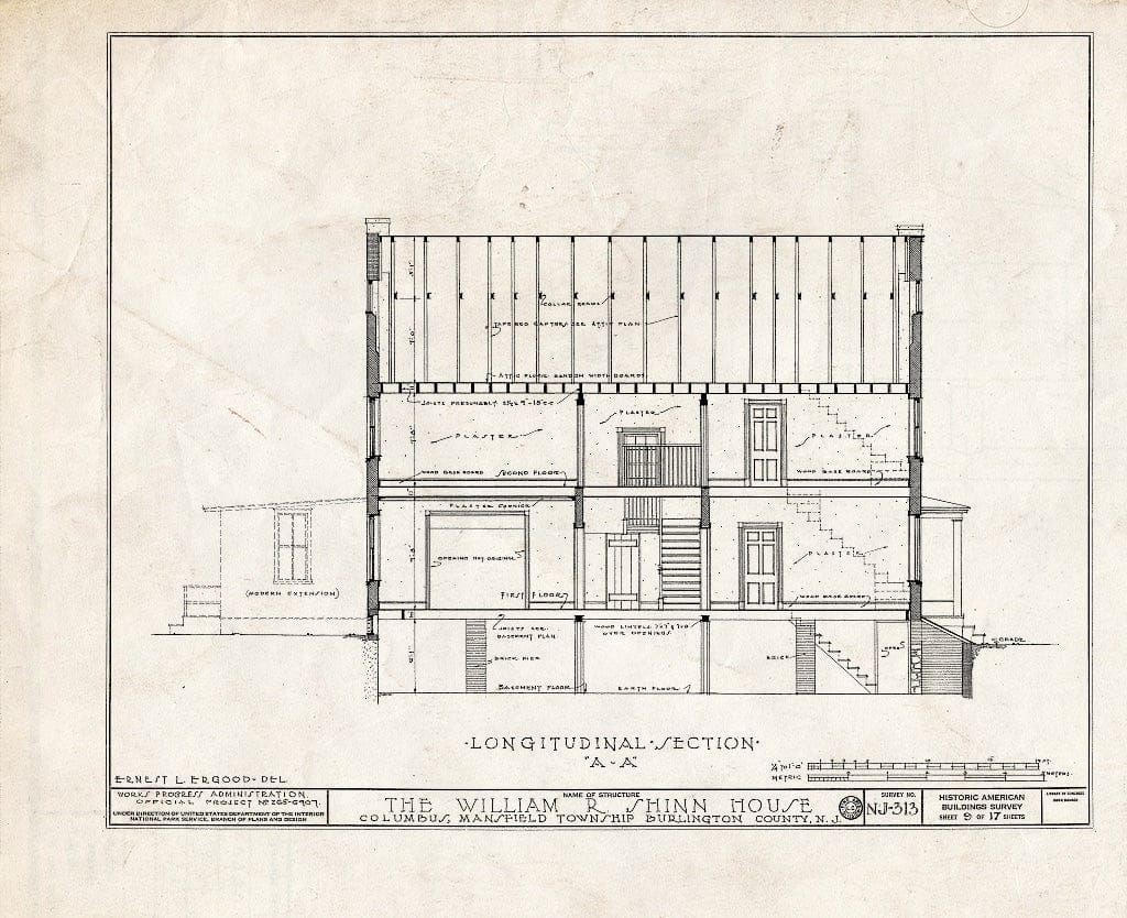 Historic Pictoric : Blueprint HABS NJ,3-COLU,1- (Sheet 9 of 17) - William R. Atkinson-Shinn House, Route 39, Columbus, Burlington County, NJ