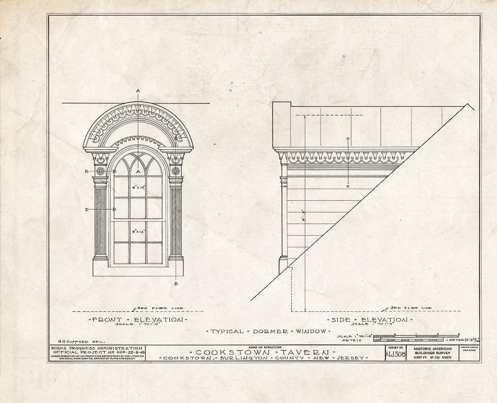 Historic Pictoric : Blueprint HABS NJ,3-Cook,1- (Sheet 14 of 28) - Cookstown Tavern, Main Street & Bunting Bridge Road, Cookstown, Burlington County, NJ