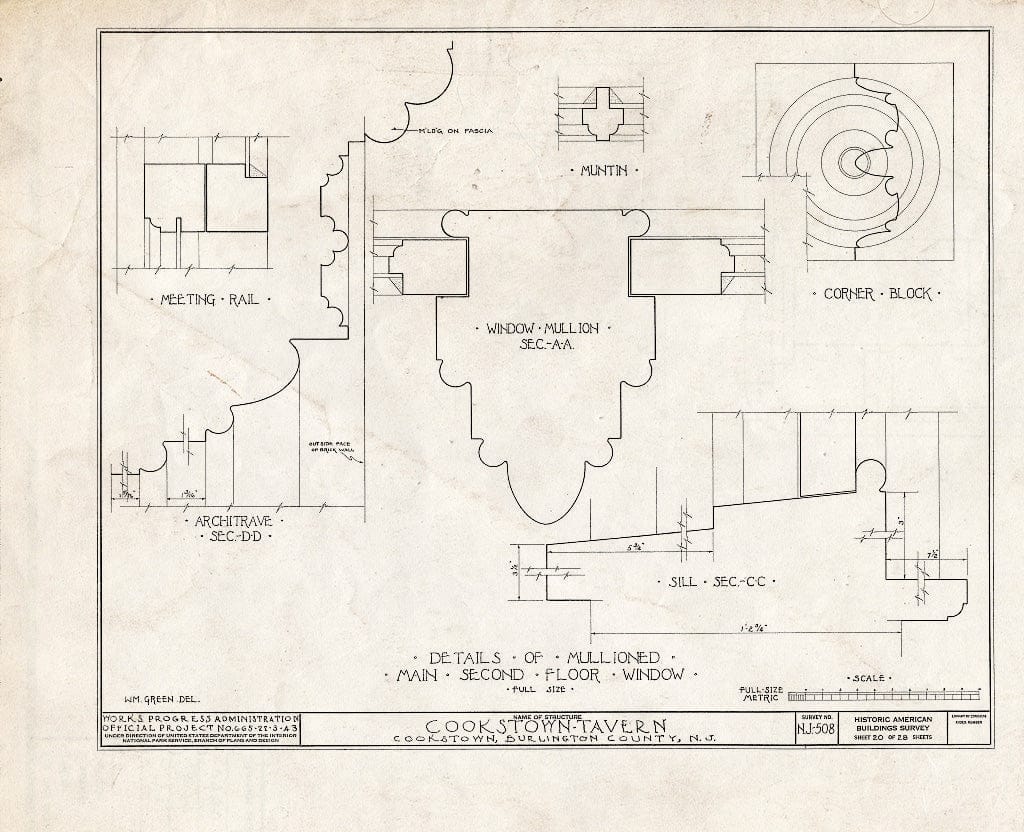 Historic Pictoric : Blueprint HABS NJ,3-Cook,1- (Sheet 20 of 28) - Cookstown Tavern, Main Street & Bunting Bridge Road, Cookstown, Burlington County, NJ