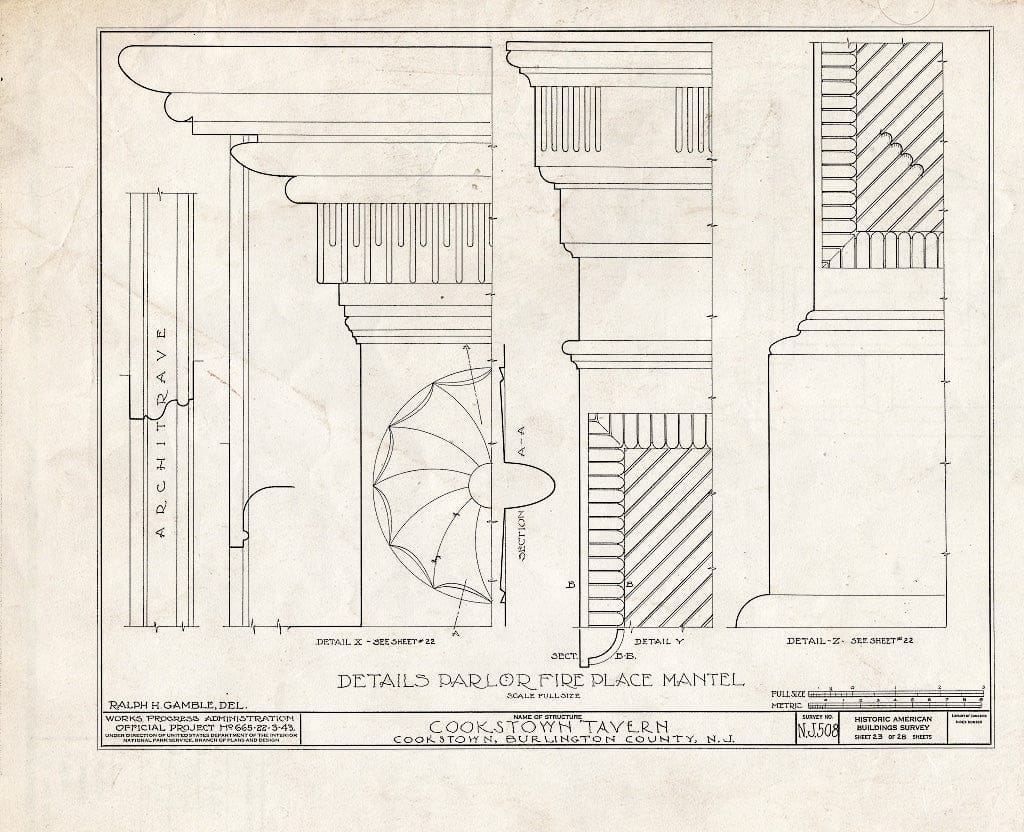 Historic Pictoric : Blueprint HABS NJ,3-Cook,1- (Sheet 23 of 28) - Cookstown Tavern, Main Street & Bunting Bridge Road, Cookstown, Burlington County, NJ