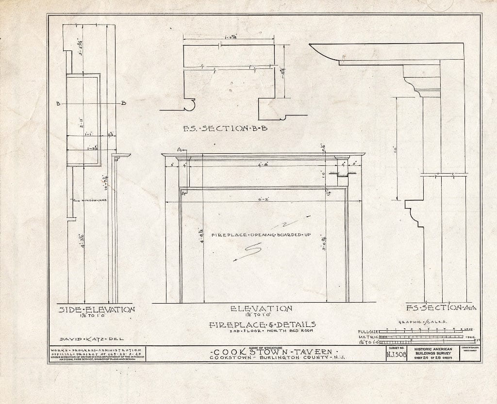 Historic Pictoric : Blueprint HABS NJ,3-Cook,1- (Sheet 24 of 28) - Cookstown Tavern, Main Street & Bunting Bridge Road, Cookstown, Burlington County, NJ