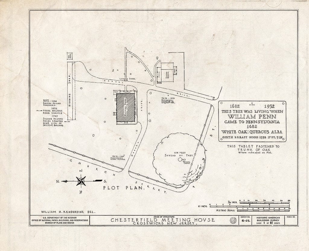 Historic Pictoric : Blueprint HABS NJ,3-CROWI,1- (Sheet 1 of 11) - Chesterfield Friends Meeting House, Front & Church Streets, Crosswicks, Burlington County, NJ