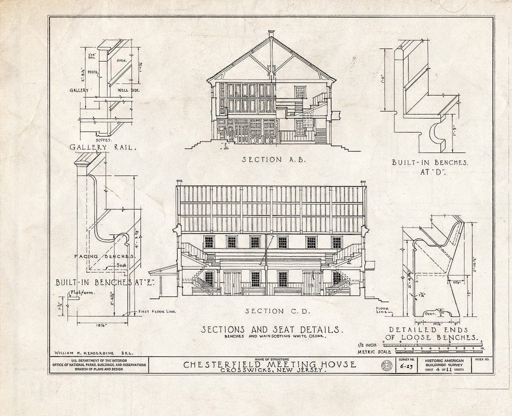 Historic Pictoric : Blueprint HABS NJ,3-CROWI,1- (Sheet 4 of 11) - Chesterfield Friends Meeting House, Front & Church Streets, Crosswicks, Burlington County, NJ