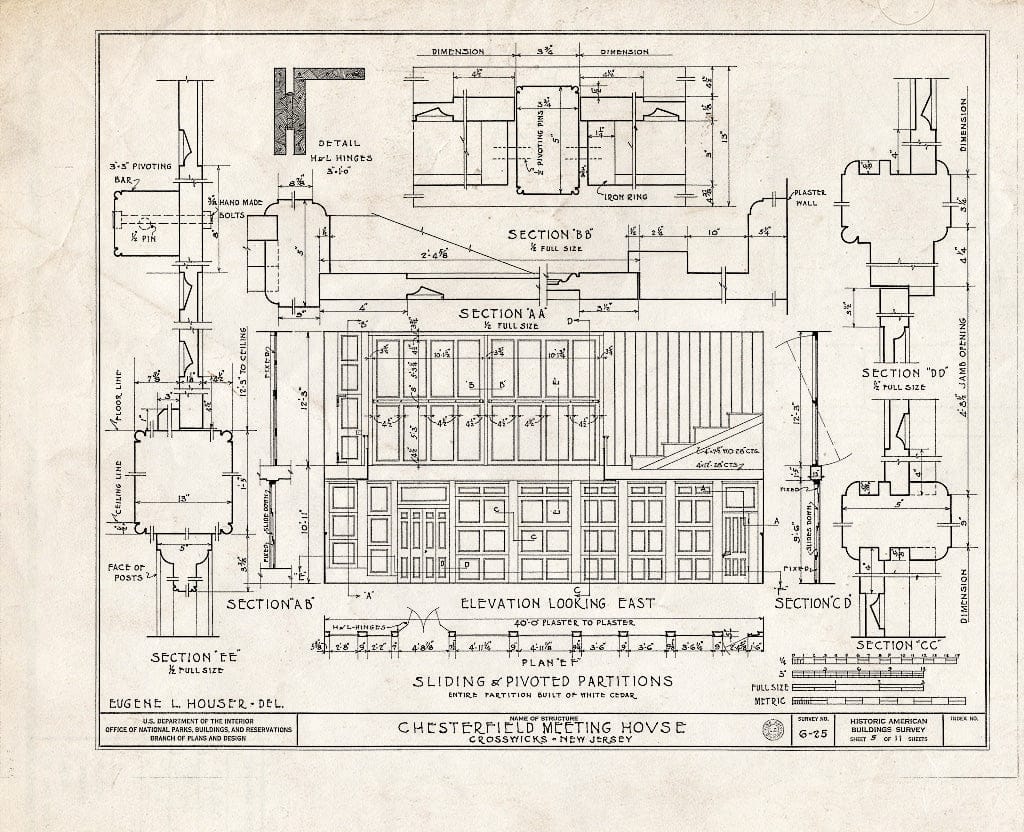 Historic Pictoric : Blueprint HABS NJ,3-CROWI,1- (Sheet 5 of 11) - Chesterfield Friends Meeting House, Front & Church Streets, Crosswicks, Burlington County, NJ
