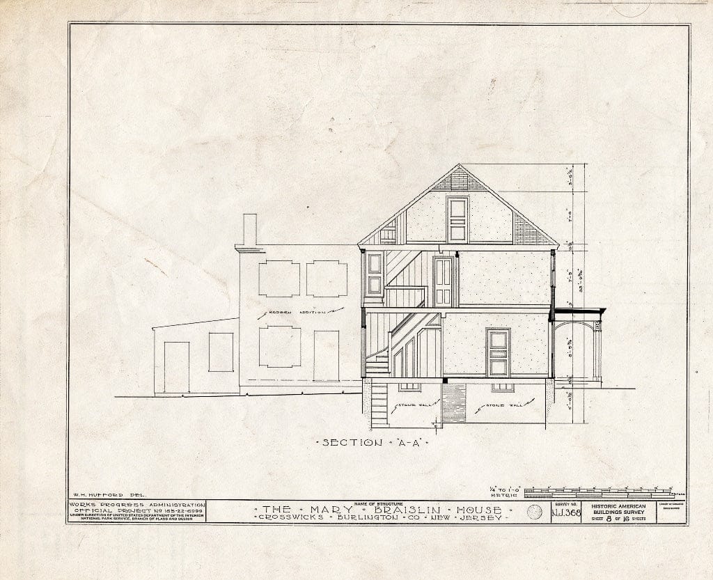 Historic Pictoric : Blueprint HABS NJ,3-CROWI,2- (Sheet 8 of 16) - Middletown-Braislin House, Main Street, Crosswicks, Burlington County, NJ