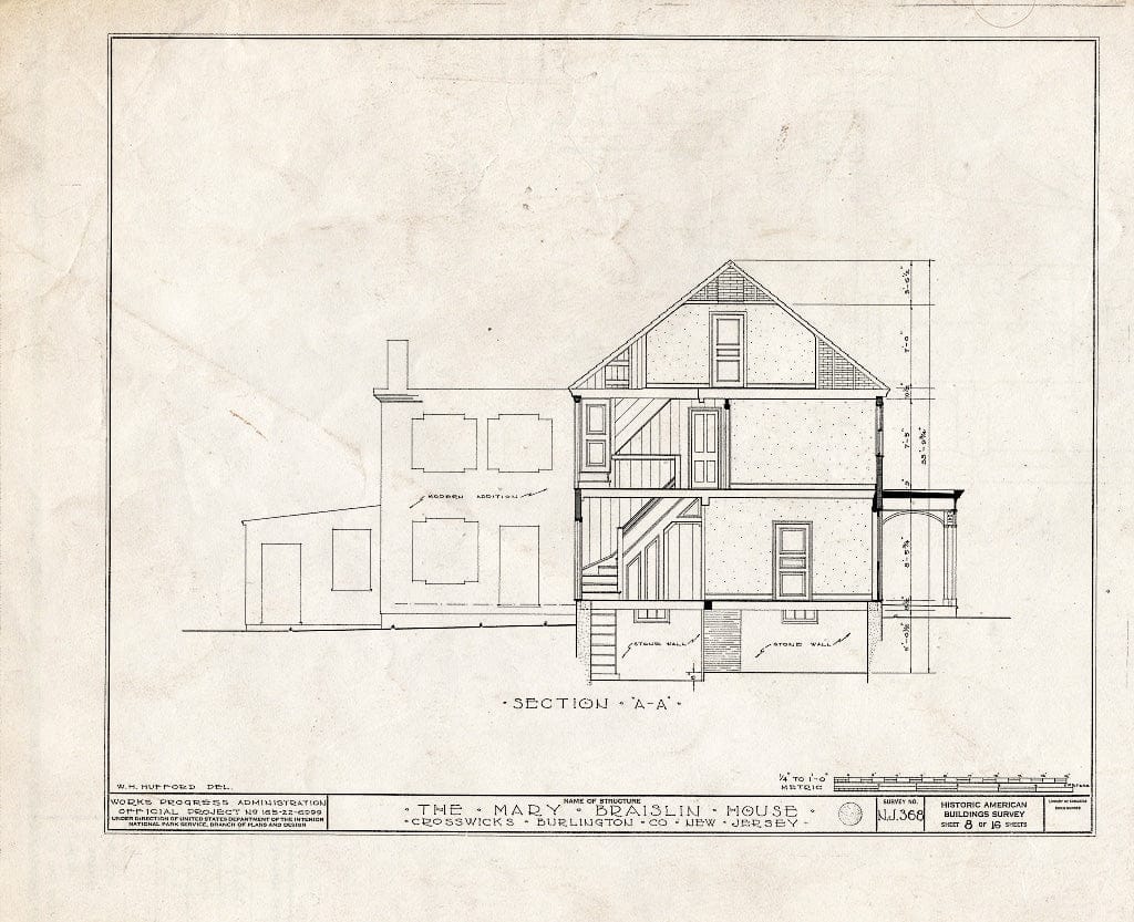 Historic Pictoric : Blueprint HABS NJ,3-CROWI,2- (Sheet 8 of 16) - Middletown-Braislin House, Main Street, Crosswicks, Burlington County, NJ