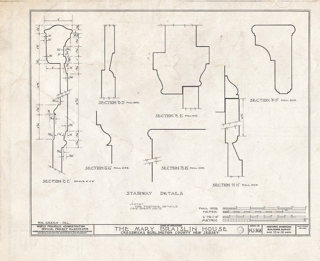 Historic Pictoric : Blueprint HABS NJ,3-CROWI,2- (Sheet 13 of 16) - Middletown-Braislin House, Main Street, Crosswicks, Burlington County, NJ