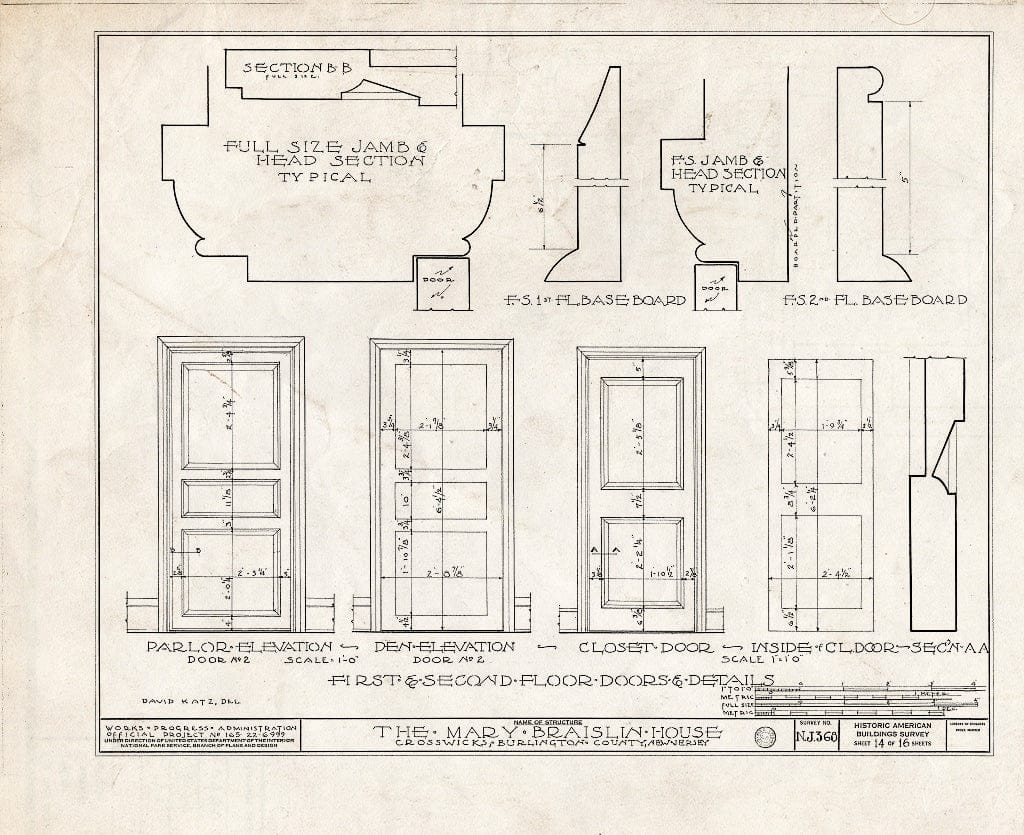 Historic Pictoric : Blueprint HABS NJ,3-CROWI,2- (Sheet 14 of 16) - Middletown-Braislin House, Main Street, Crosswicks, Burlington County, NJ