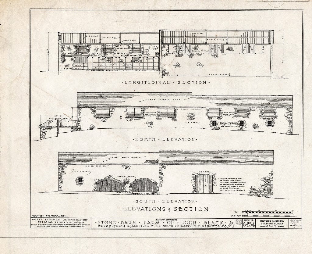 Historic Pictoric : Blueprint HABS NJ,3-EARTO.V,1- (Sheet 2 of 7) - John Black Jr. Barn, Newbold's Corner, Eayrestown, Burlington County, NJ