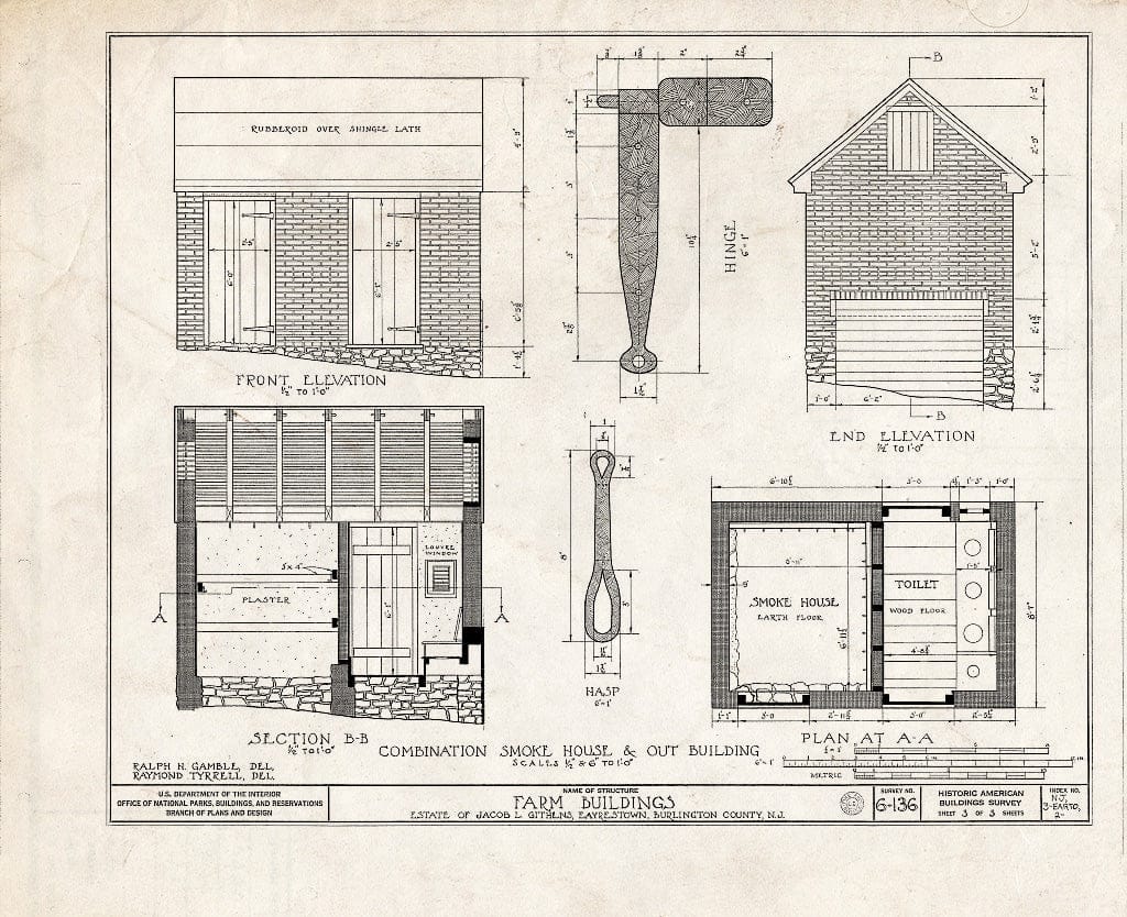 Historic Pictoric : Blueprint HABS NJ,3-EARTO,2- (Sheet 3 of 3) - Eayres-Githens Farm Buildings, Eayrestown, Burlington County, NJ