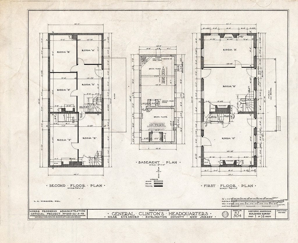 Historic Pictoric : Blueprint HABS NJ,3-EVBO.V,1- (Sheet 1 of 16) - General Clinton Headquarters, Evesboro Road, Evesboro, Burlington County, NJ
