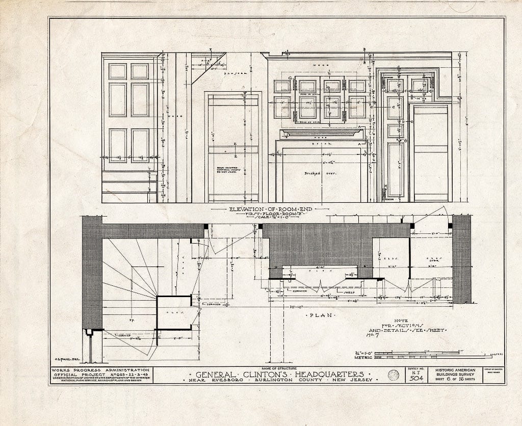 Historic Pictoric : Blueprint HABS NJ,3-EVBO.V,1- (Sheet 6 of 16) - General Clinton Headquarters, Evesboro Road, Evesboro, Burlington County, NJ