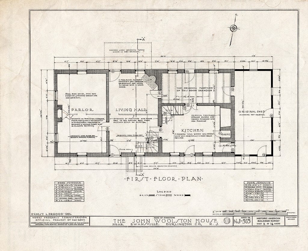 Historic Pictoric : Blueprint HABS NJ,3-EWAV.V,1- (Sheet 2 of 14) - John Woolston House, Route 39, Ewansville, Burlington County, NJ