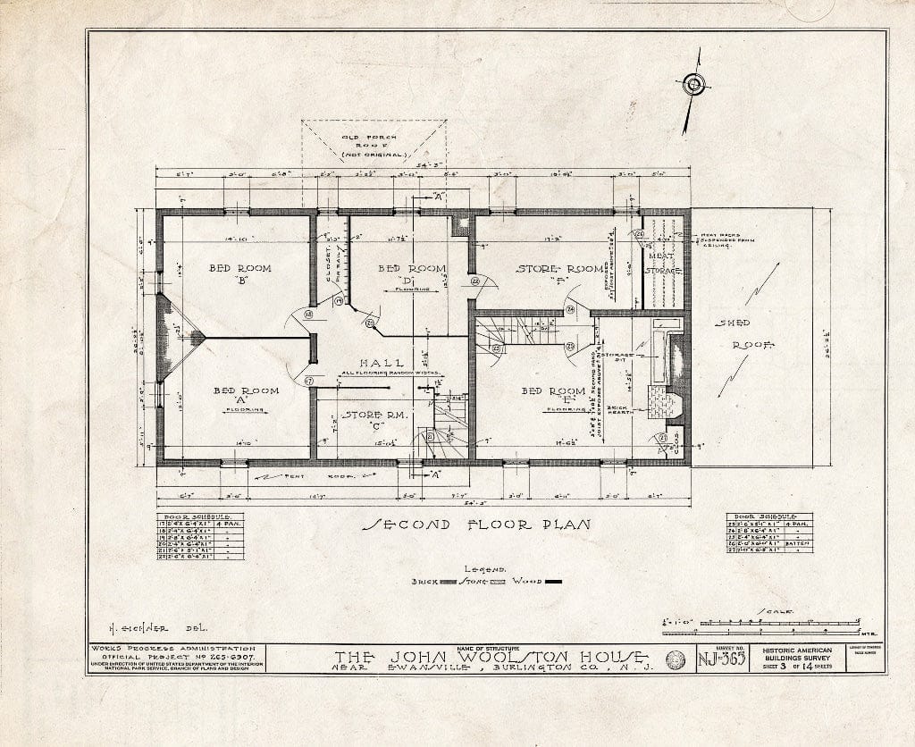 Historic Pictoric : Blueprint HABS NJ,3-EWAV.V,1- (Sheet 3 of 14) - John Woolston House, Route 39, Ewansville, Burlington County, NJ