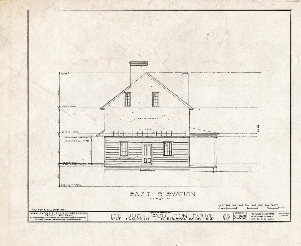 Historic Pictoric : Blueprint HABS NJ,3-EWAV.V,1- (Sheet 6 of 14) - John Woolston House, Route 39, Ewansville, Burlington County, NJ