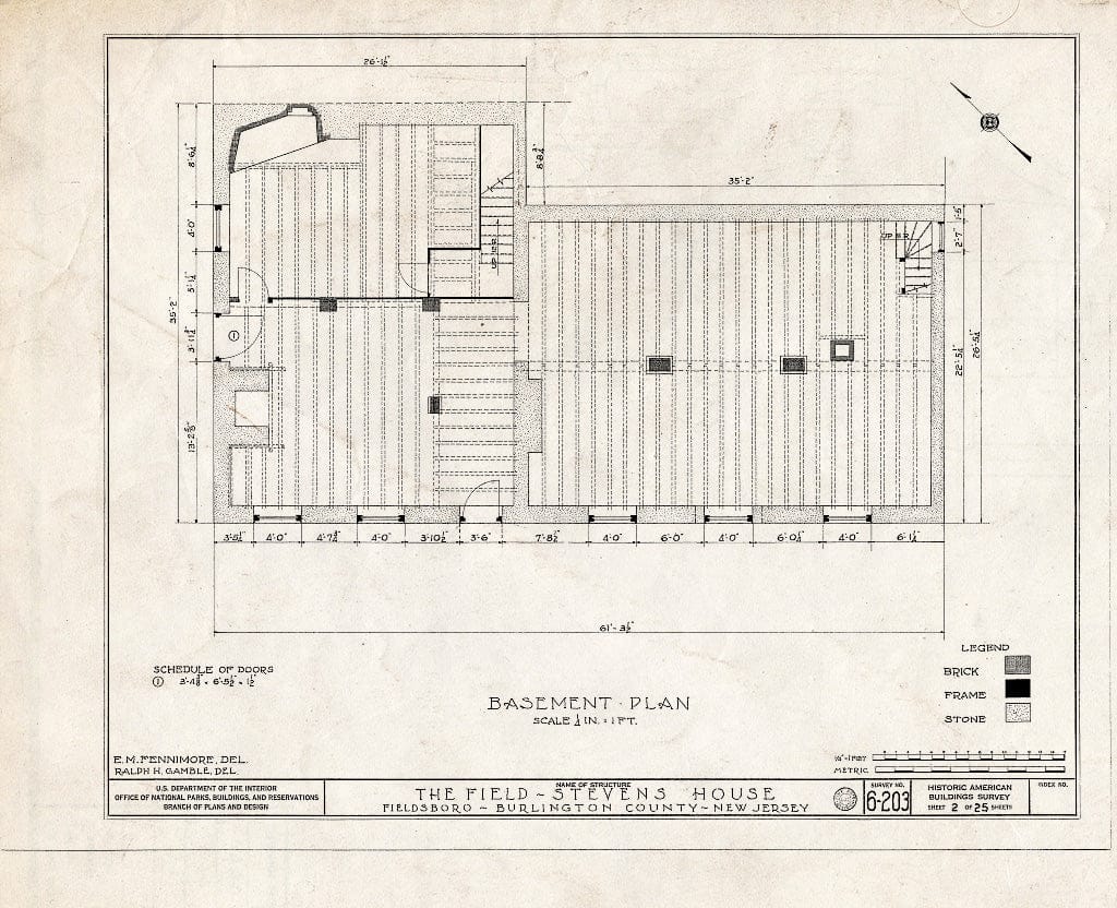 Historic Pictoric : Blueprint HABS NJ,3-FIELB,1- (Sheet 2 of 25) - Field-Stevens House, Delaware River, Fieldsboro, Burlington County, NJ