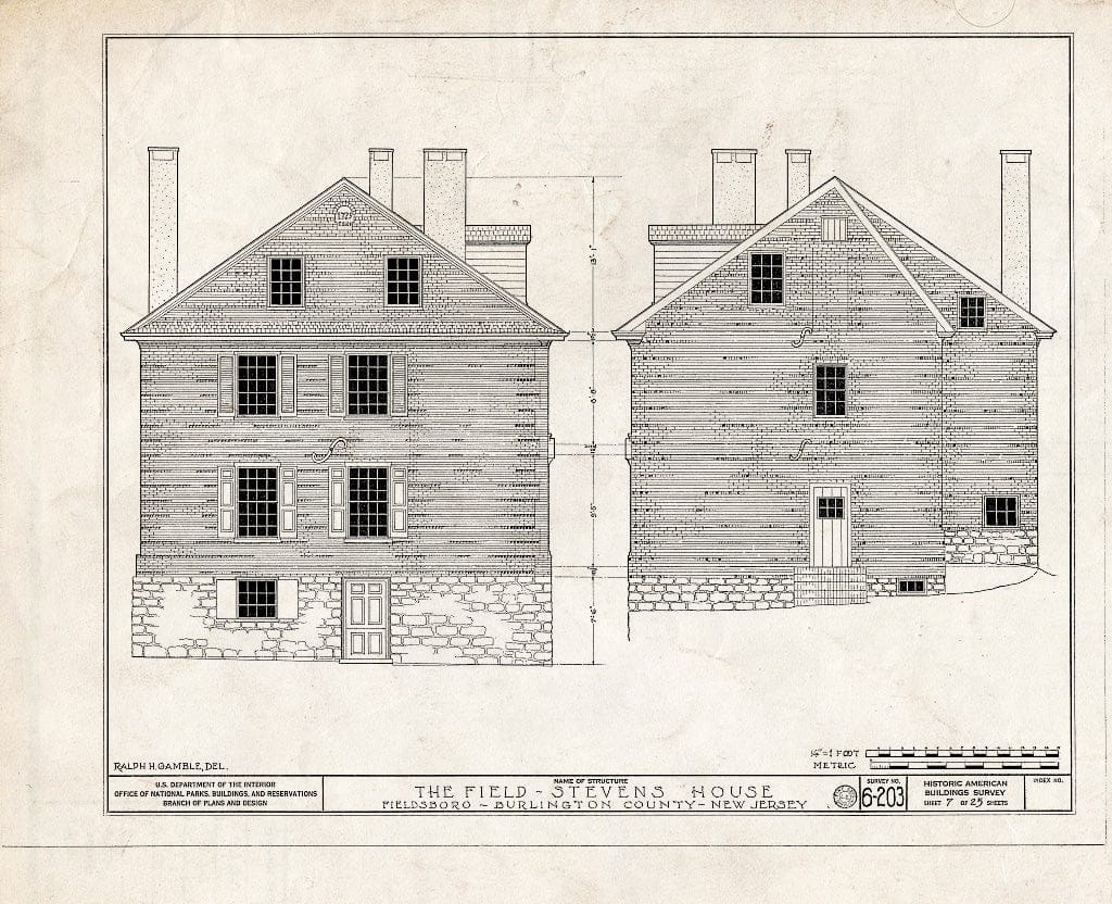 Historic Pictoric : Blueprint HABS NJ,3-FIELB,1- (Sheet 7 of 25) - Field-Stevens House, Delaware River, Fieldsboro, Burlington County, NJ