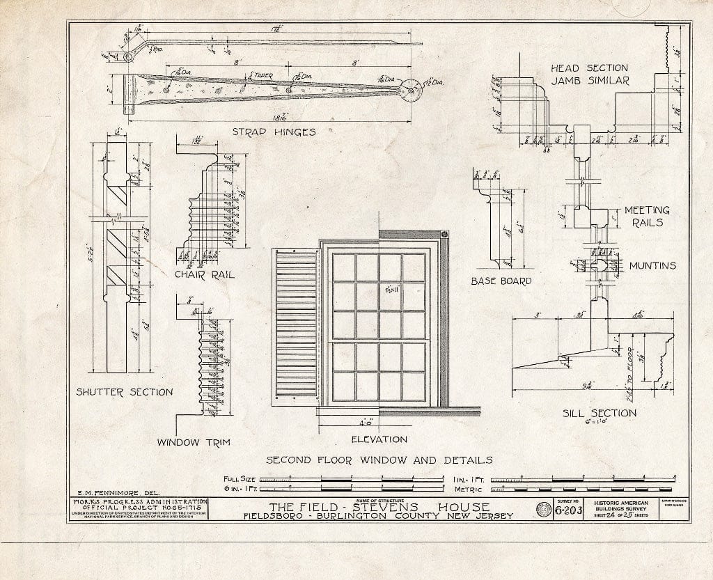 Historic Pictoric : Blueprint HABS NJ,3-FIELB,1- (Sheet 24 of 25) - Field-Stevens House, Delaware River, Fieldsboro, Burlington County, NJ