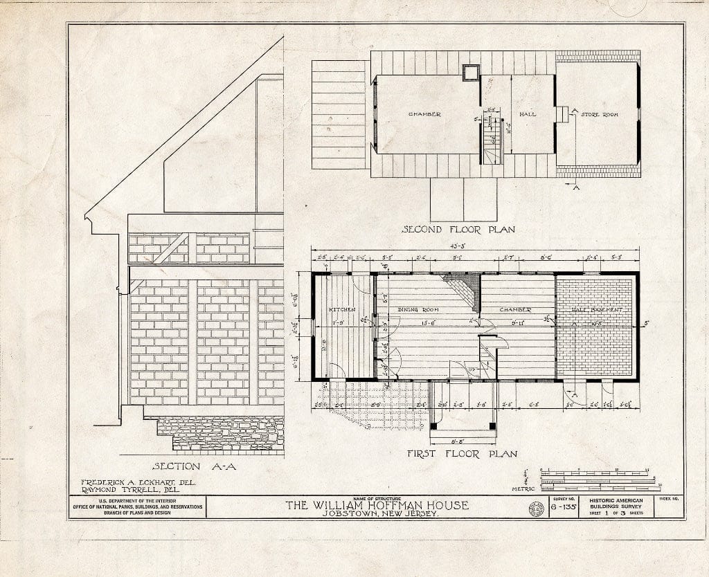 Historic Pictoric : Blueprint HABS NJ,3-JOBTO,1- (Sheet 1 of 3) - Newbold-Hoffman House, Monmouth Road, Jobstown, Burlington County, NJ