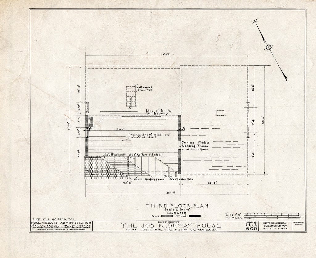 Historic Pictoric : Blueprint HABS NJ,3-JOBTO.V,1- (Sheet 4 of 8) - Job Ridgway House, Jobstown, Burlington County, NJ