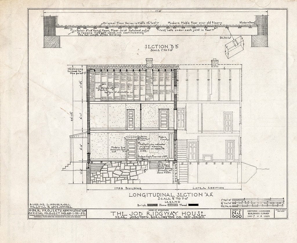 Historic Pictoric : Blueprint HABS NJ,3-JOBTO.V,1- (Sheet 7 of 8) - Job Ridgway House, Jobstown, Burlington County, NJ