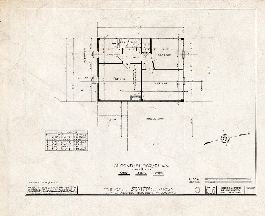 Historic Pictoric : Blueprint HABS NJ,3-Kink,1- (Sheet 3 of 16) - William Biddle House, Kinkora, Burlington County, NJ