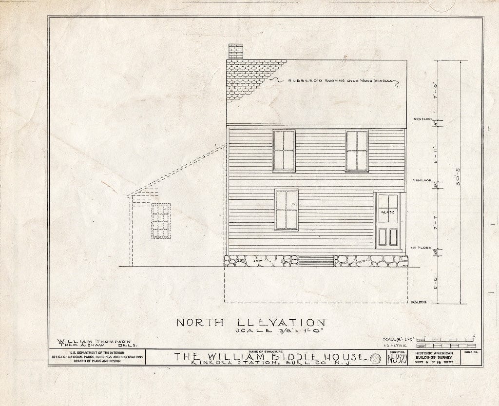 Historic Pictoric : Blueprint HABS NJ,3-Kink,1- (Sheet 6 of 16) - William Biddle House, Kinkora, Burlington County, NJ