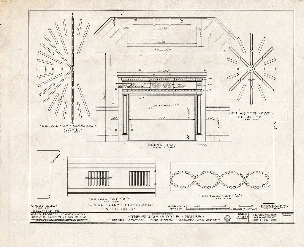 Historic Pictoric : Blueprint HABS NJ,3-Kink,1- (Sheet 12 of 16) - William Biddle House, Kinkora, Burlington County, NJ