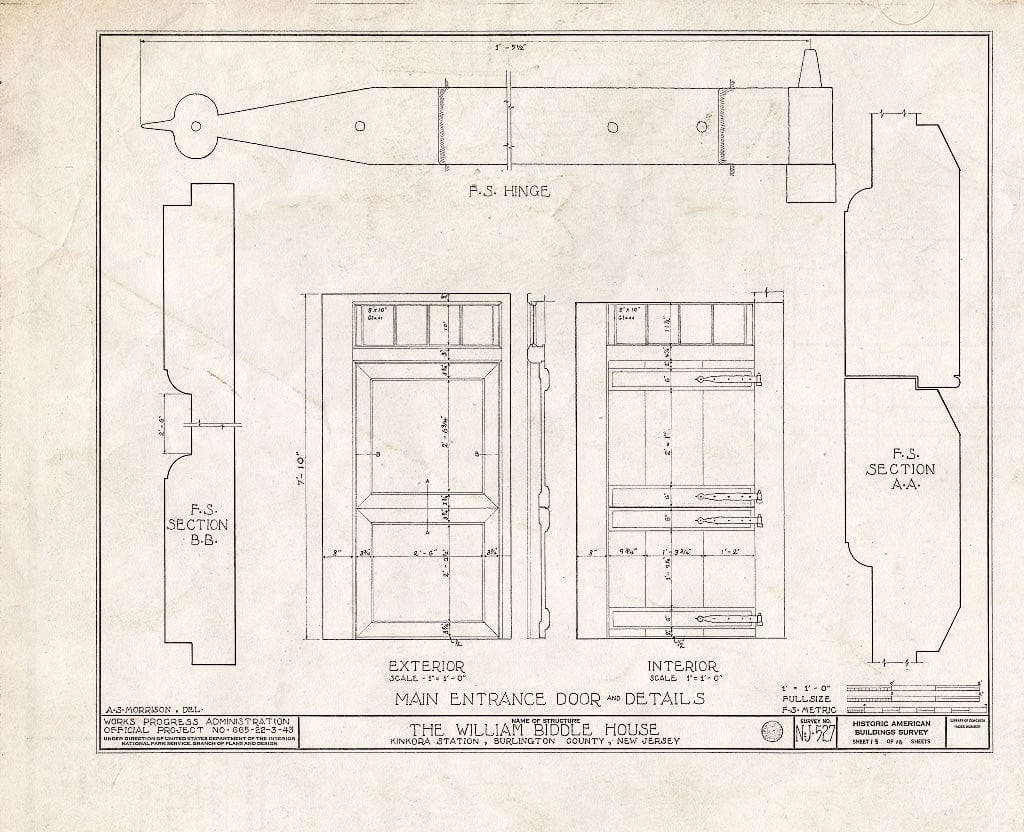 Historic Pictoric : Blueprint HABS NJ,3-Kink,1- (Sheet 15 of 16) - William Biddle House, Kinkora, Burlington County, NJ