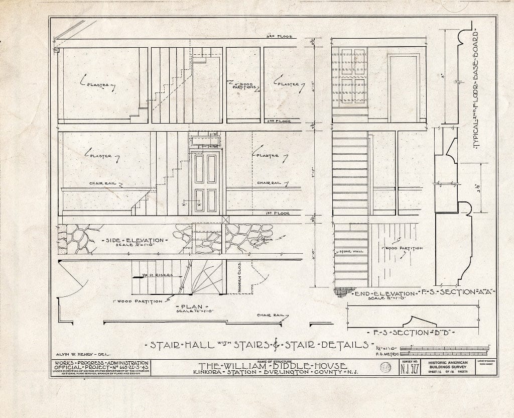 Historic Pictoric : Blueprint HABS NJ,3-Kink,1- (Sheet 16 of 16) - William Biddle House, Kinkora, Burlington County, NJ