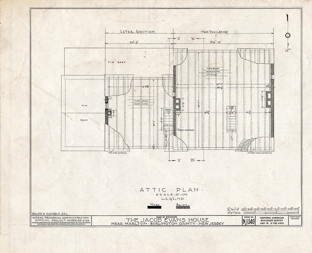 Historic Pictoric : Blueprint HABS NJ,3-MART.V,5- (Sheet 4 of 24) - Jacob Evans House, Marlton-Medford Road, Marlton, Burlington County, NJ