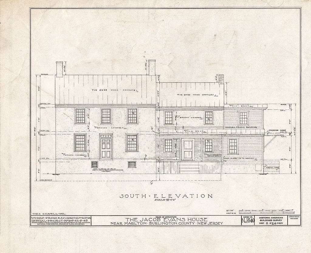 Historic Pictoric : Blueprint HABS NJ,3-MART.V,5- (Sheet 6 of 24) - Jacob Evans House, Marlton-Medford Road, Marlton, Burlington County, NJ