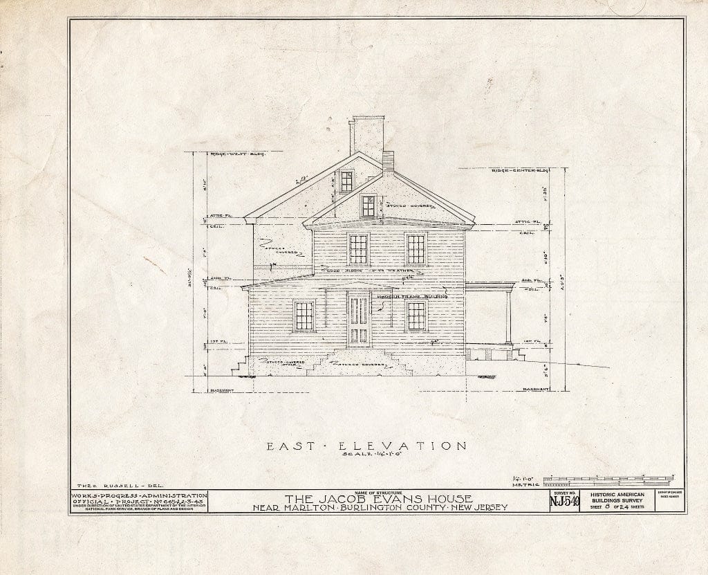 Historic Pictoric : Blueprint HABS NJ,3-MART.V,5- (Sheet 8 of 24) - Jacob Evans House, Marlton-Medford Road, Marlton, Burlington County, NJ
