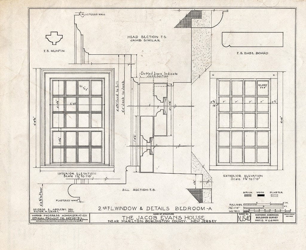 Historic Pictoric : Blueprint HABS NJ,3-MART.V,5- (Sheet 15 of 24) - Jacob Evans House, Marlton-Medford Road, Marlton, Burlington County, NJ