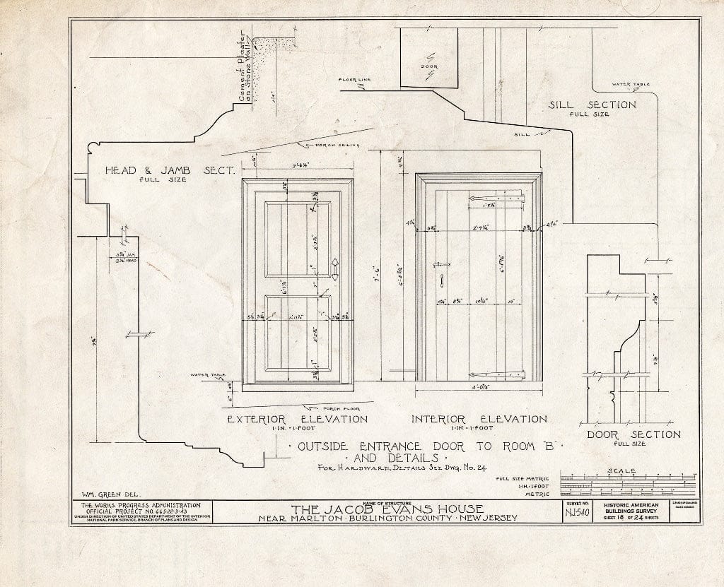 Historic Pictoric : Blueprint HABS NJ,3-MART.V,5- (Sheet 18 of 24) - Jacob Evans House, Marlton-Medford Road, Marlton, Burlington County, NJ