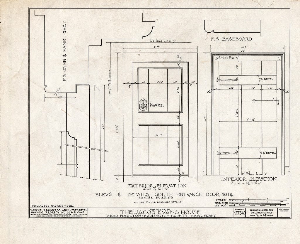 Historic Pictoric : Blueprint HABS NJ,3-MART.V,5- (Sheet 19 of 24) - Jacob Evans House, Marlton-Medford Road, Marlton, Burlington County, NJ