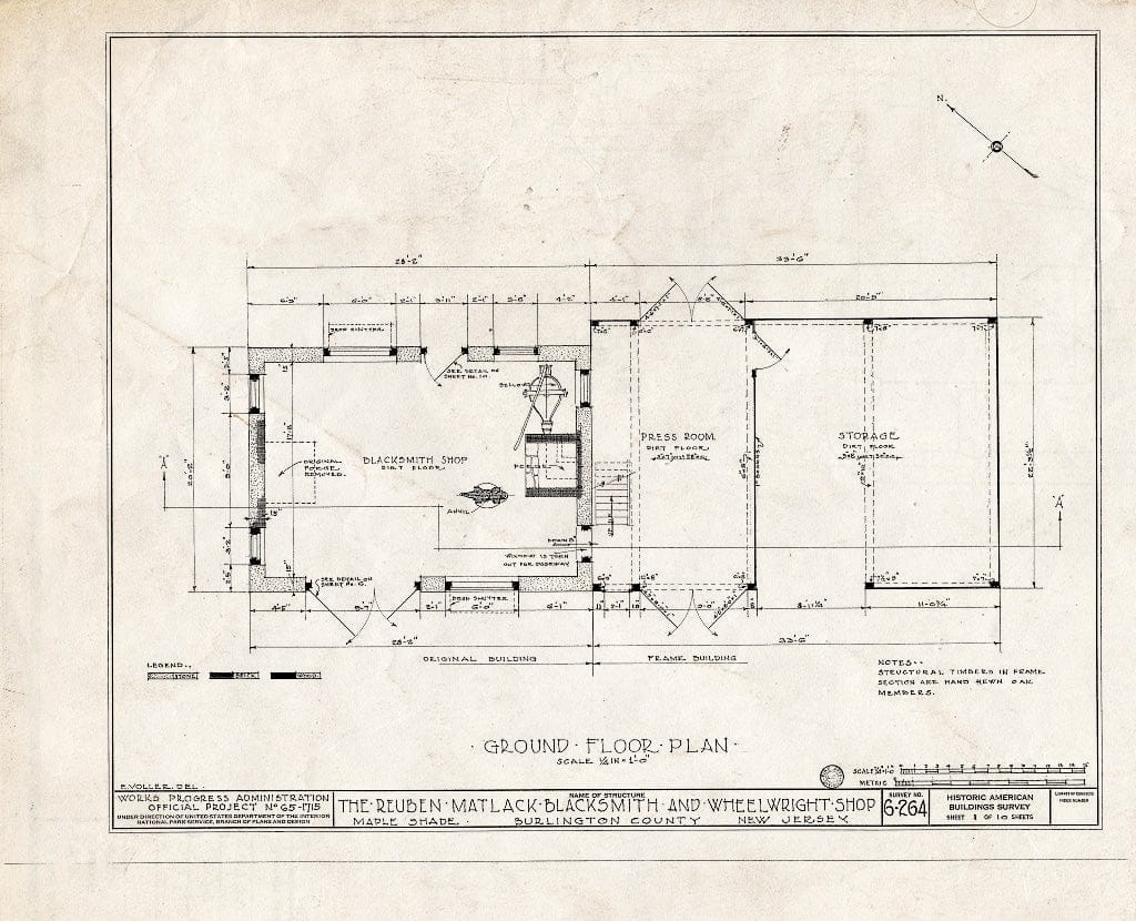 Historic Pictoric : Blueprint HABS NJ,3-MAPSH,1A- (Sheet 1 of 10) - Reuben Matlack Blacksmith & Wheelwright Shop, Maple Shade, Burlington County, NJ