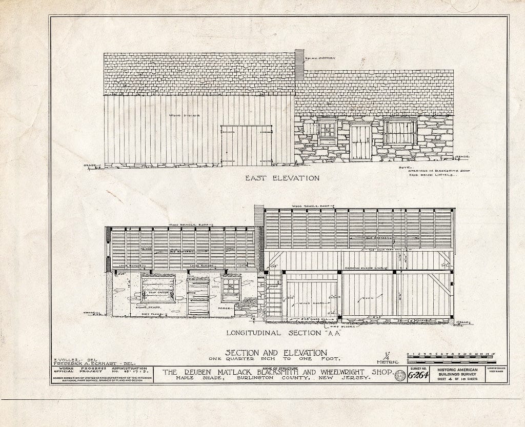 Historic Pictoric : Blueprint HABS NJ,3-MAPSH,1A- (Sheet 4 of 10) - Reuben Matlack Blacksmith & Wheelwright Shop, Maple Shade, Burlington County, NJ
