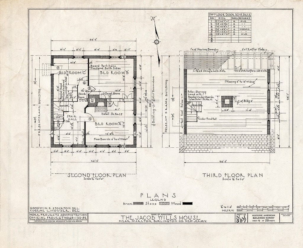 Historic Pictoric : Blueprint HABS NJ,3-MART.V,1- (Sheet 4 of 20) - Jacob Wills House, Marlton, Burlington County, NJ