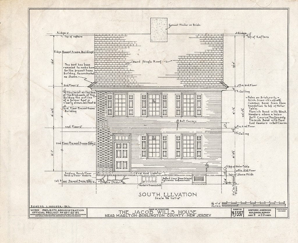 Historic Pictoric : Blueprint HABS NJ,3-MART.V,1- (Sheet 5 of 20) - Jacob Wills House, Marlton, Burlington County, NJ