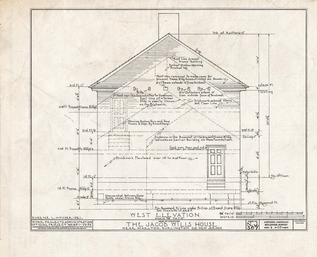 Historic Pictoric : Blueprint HABS NJ,3-MART.V,1- (Sheet 6 of 20) - Jacob Wills House, Marlton, Burlington County, NJ