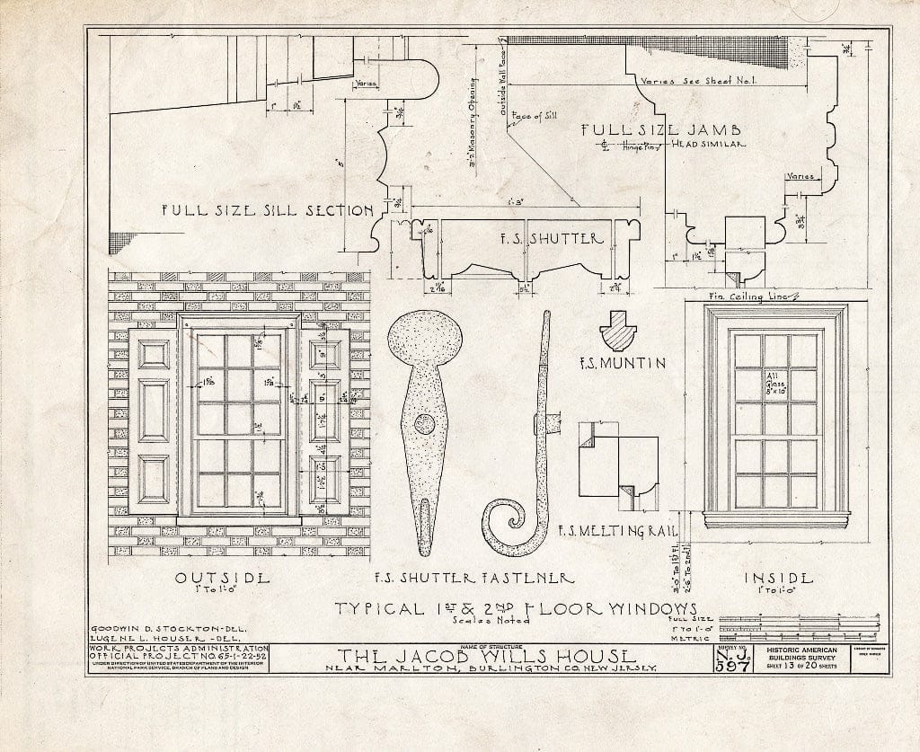 Historic Pictoric : Blueprint HABS NJ,3-MART.V,1- (Sheet 13 of 20) - Jacob Wills House, Marlton, Burlington County, NJ