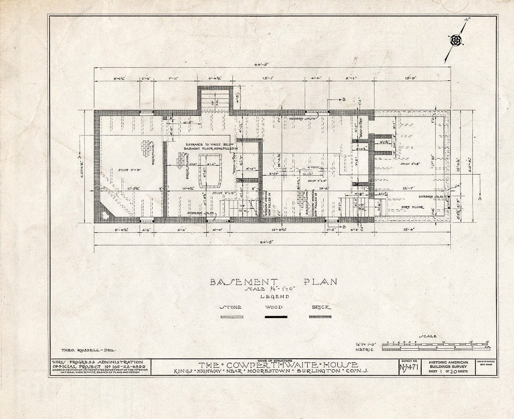 Historic Pictoric : Blueprint HABS NJ,3-MORTO.V,3- (Sheet 1 of 20) - Cowperthwaite House, King's Highway, Moorestown, Burlington County, NJ