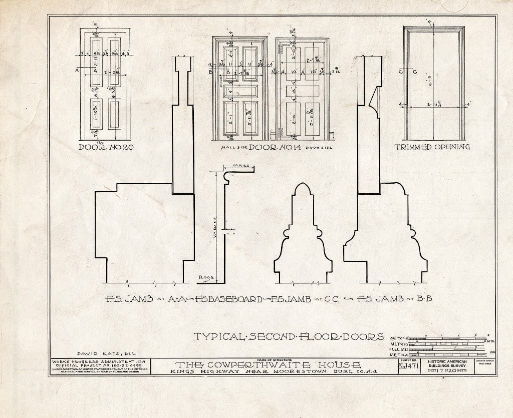 Historic Pictoric : Blueprint HABS NJ,3-MORTO.V,3- (Sheet 17 of 20) - Cowperthwaite House, King's Highway, Moorestown, Burlington County, NJ