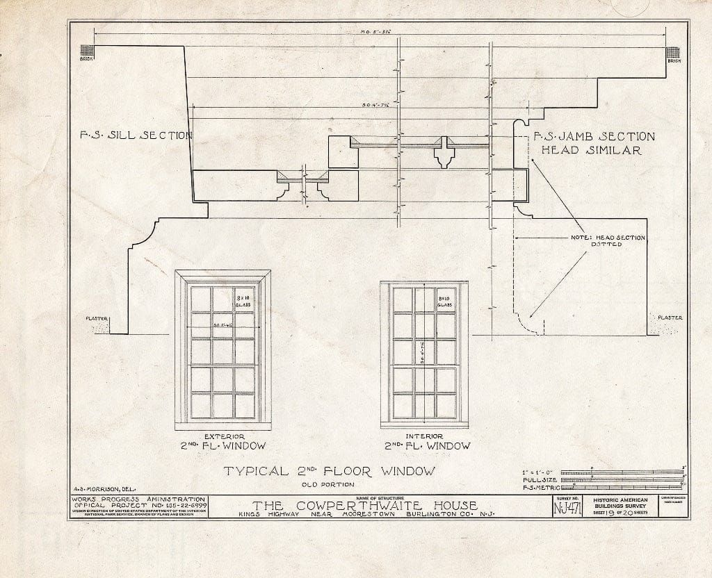 Historic Pictoric : Blueprint HABS NJ,3-MORTO.V,3- (Sheet 19 of 20) - Cowperthwaite House, King's Highway, Moorestown, Burlington County, NJ
