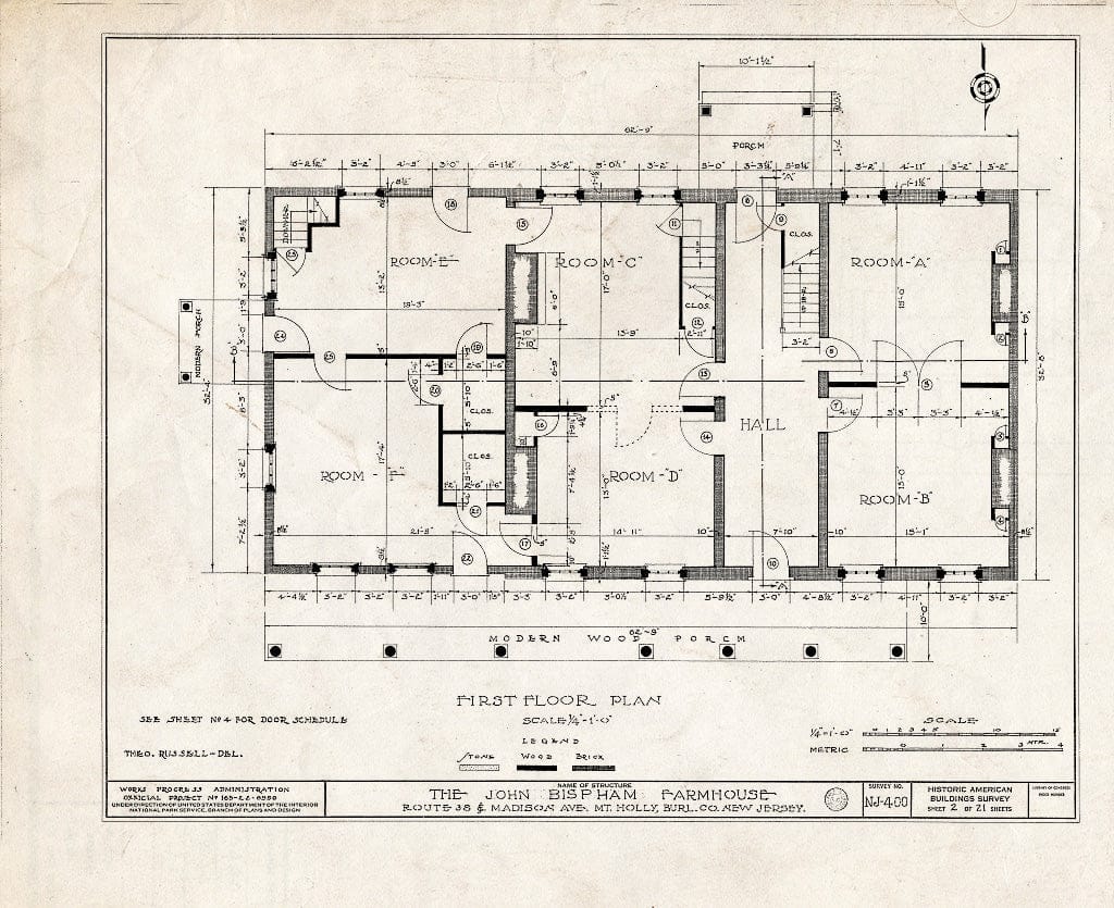 Historic Pictoric : Blueprint HABS NJ,3-MOUHO,11- (Sheet 2 of 21) - Bispham Farmhouse, Route 138 & Madison Avenue, Mount Holly, Burlington County, NJ