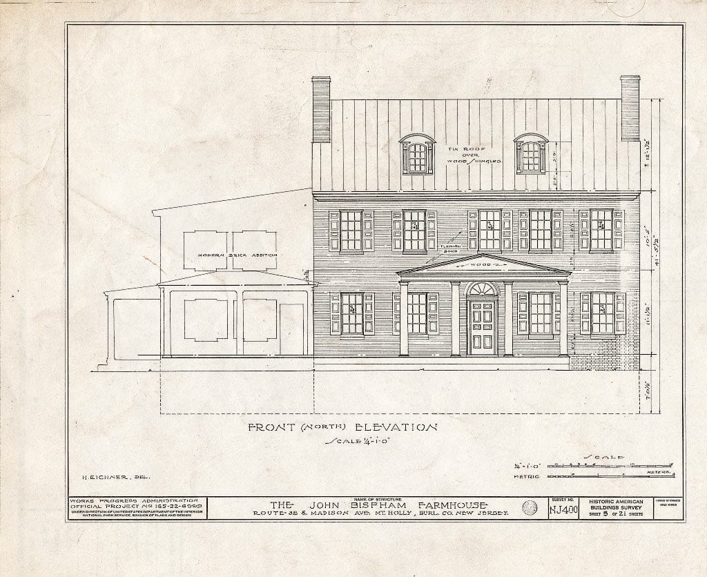 Historic Pictoric : Blueprint HABS NJ,3-MOUHO,11- (Sheet 5 of 21) - Bispham Farmhouse, Route 138 & Madison Avenue, Mount Holly, Burlington County, NJ