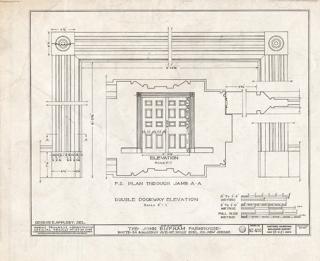 Historic Pictoric : Blueprint HABS NJ,3-MOUHO,11- (Sheet 15 of 21) - Bispham Farmhouse, Route 138 & Madison Avenue, Mount Holly, Burlington County, NJ