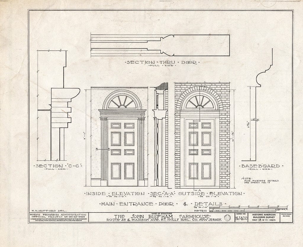 Historic Pictoric : Blueprint HABS NJ,3-MOUHO,11- (Sheet 18 of 21) - Bispham Farmhouse, Route 138 & Madison Avenue, Mount Holly, Burlington County, NJ